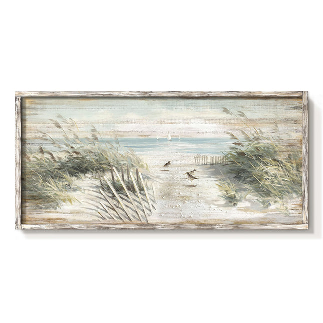 Beach Path Wood Wall Art, Coastal Shorebird Picture, 60"x30" Wall Decor