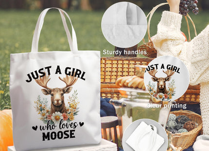 WAITPI Moose Canvas Tote Bag Gifts for Women Moose Lovers Owner, Cute Floral Who Loves Animal Tote Bags, Funny Christmas Aesthetic Reusable Tote Bag for Shopping Camping