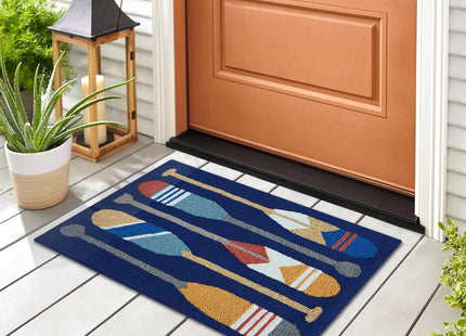 Liora Manne FRONTPORCH Indoor/Outdoor Hand Tufted Durable Area Rug - Traditional Nautical Ocean Decorative (Paddles Navy) (2' x 3')