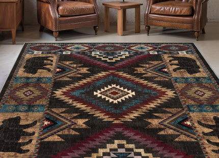 YIHOUSE Rustic Cabin Area Rug for Bedroom 5x7,Machine Washable Lodge Bear Rug,Non-Slip Low Pile Print Pattern Western Rug for Living Room