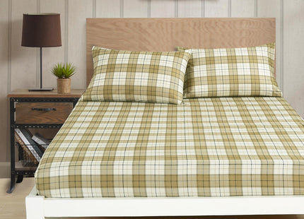 Chezmoi Collection 4-Piece Lodge Plaid Sheet Set Full Size - Tan Beige Blue Plaid Stripe Printed Brushed Microfiber Lightweight Breathable Deep Pocket Bed Sheets