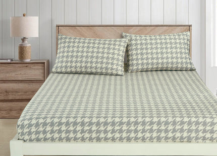 Chezmoi Collection 4-Piece Lodge Plaid Sheet Set Queen - Gray Houndstooth Printed Brushed Microfiber Lightweight Breathable Deep Pocket Bed Sheets