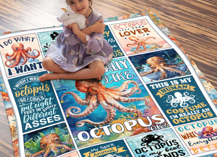 Octopus Blanket Ocean Animal I Just Really Like Octopus Throw Blanket Gifts for Kids Adults Soft Flannel Blanket for Sofa Couch Bed Warm Cozy Home Decor for All Seasons,30"x40"for Baby/Pets