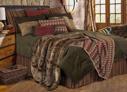 HiEnd Accents Wilderness Ridge 5-PC Rustic Lodge Corduroy Stripe Bedding Set (Olive, Brown & Red), Twin
