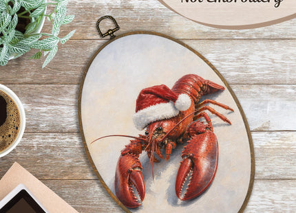 LKETW Christmas Beach Lobster Oval Wall Art Canvas Hanging Decor 8.6x11.4