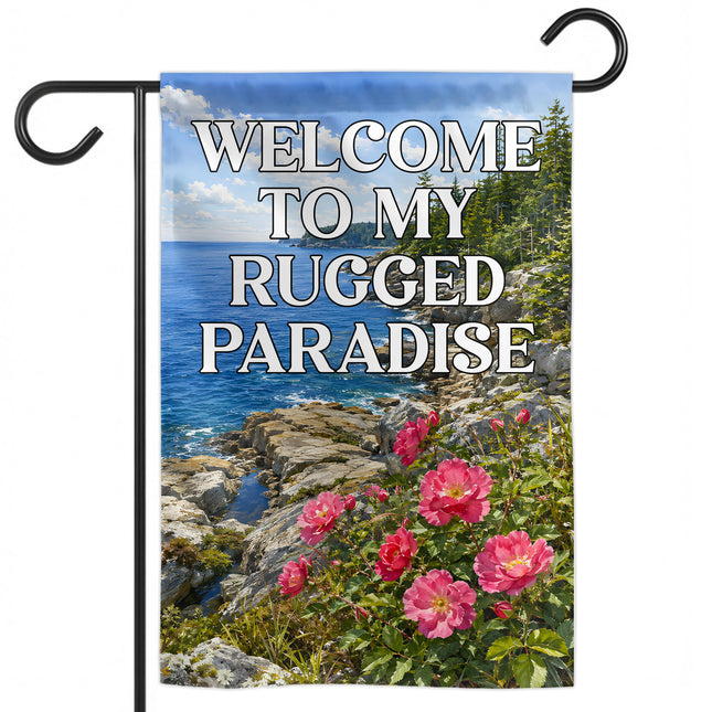 HOSALA (12x18in) Welcome to My Rugged Paradise Garden Flag Double-Sided, Maine Coast Yard Flag, Backyard House Lawn Porch Patio Outdoor Decoration, Maine State Gift For Family Friends