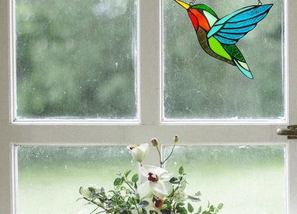 Hummingbird Stained Glass Window Hangings, Birds Stained Glass Decorations,Bird Suncatcher for Window Decor Hummingbird Gifts for Mom,Bird Lovers