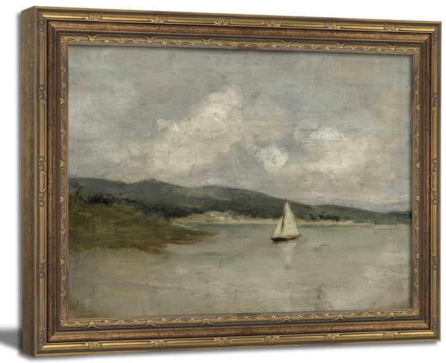 Gold Framed Vintage Coastal Sailboat Canvas Wall Art, 9x11 inch