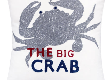 Homey COZY Embroidery White Velvet Crab Throw Pillow Cover,Ocean Blue Series The Big Crab Nautical Decorative Pillow Case Coastal Beach Theme Home Decor 20x20,Cover Only