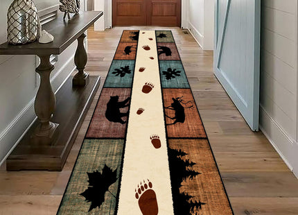 Kuluoits Black Bear Runner Rug,2x7ft, Lodge Cabin Wildlife Bear Moose Forest Woodland Hallway Rugs, Buffalo Plaid Long Runner Non-Slip Washable Farmhouse Floor Mats for Bedroom Living Room