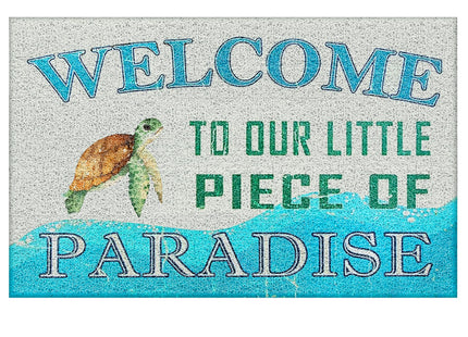 Supwhd Beach Sea Turtle Door Mat, Coastal Beach Welcome Mat, Beach Room Decor, Nautical Door Mat, Beach House Decor, Welcome to Our Little Piece of Paradise 17x30 Inches