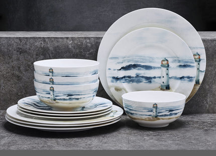 Mikasa Seaside Coastal Bone China Lightweight Chip Resistant 12 Piece Dinnerware Set, Service for 4