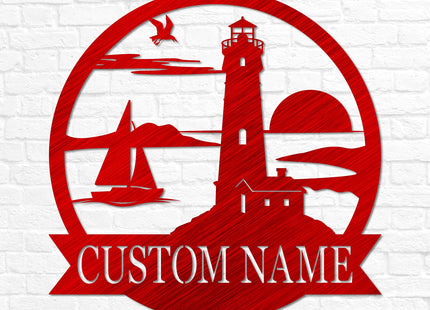 Custom Lighthouse Metal Last Name Outdoor Sign | Coastal Home Decor