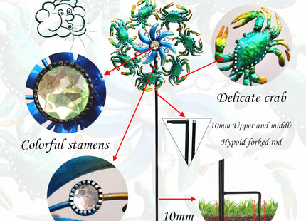 COOZZYHOUR 39" Crab Wind Spinners Metal Windmill Garden Stake,Ocean Theme Outdoor Wind Spinner,Wind Sculptures Yard Art Decorations for Patio,Lawn & Garden Decor