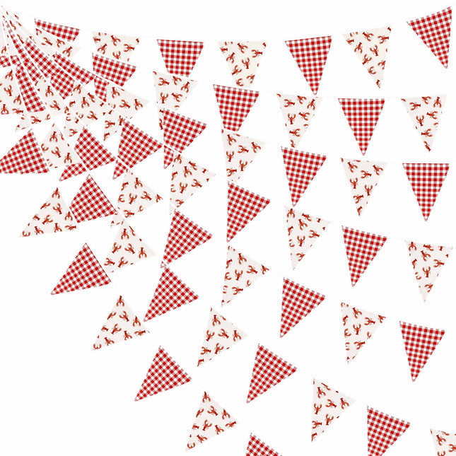 32Ft Crawfish Party Decorations Red Buffalo Plaid Crawfish Pennant Banner Fabric Triangle Flag Garland Streamers for Lobster Birthday Shrimp Seafood Boil Baby Shower Barbecue Party Decor Supplies