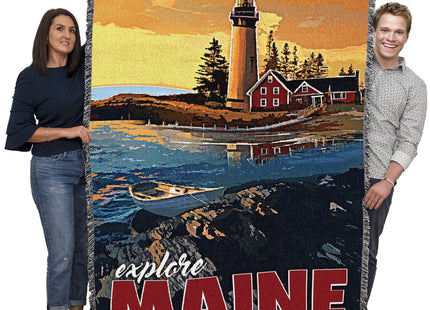 Pure Country Weavers Maine Poster Blanket by David Owens - Gift Tapestry Throw Woven from Cotton - Made in the USA (72x54)