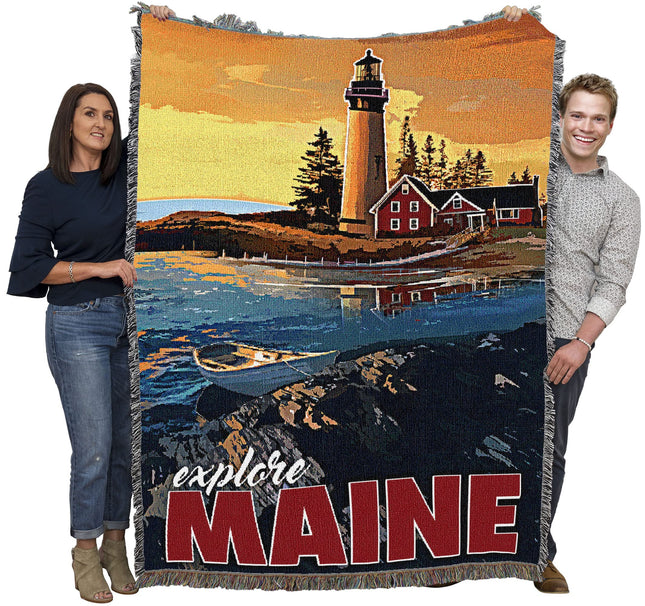 Pure Country Weavers Maine Poster Blanket by David Owens - Gift Tapestry Throw Woven from Cotton - Made in the USA (72x54)