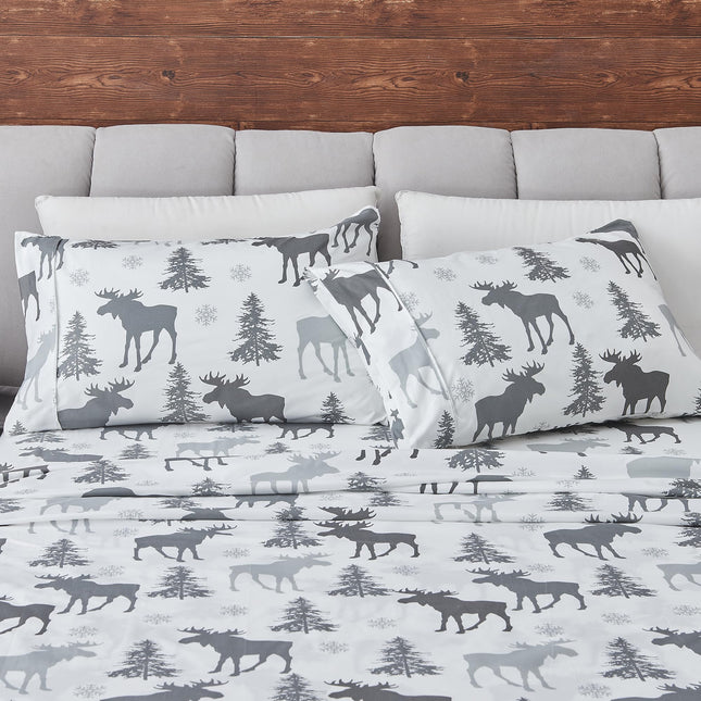 Great Bay Home King Size Microfiber Sheet Set - 4-Piece Lodge Bed Sheets - Ultra-Soft and Smooth Brushed Microfiber Woodland Decor Bedding (Moose)
