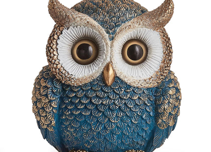 FJS Blue Gold Owl Figurine Modern Owl Statue Home Decor Accent