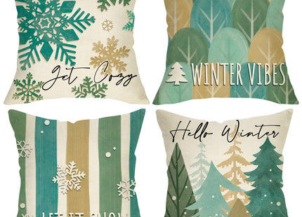 Fjfz Hello Winter Vibes Pine Tree Decorative Throw Pillow Covers