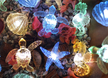 Solar String lights Outdoor Decorative Fairy Solar Lights for Outside Garden Décor Waterproof Sea life Turtle Seahorse Starfish Ocean Nautical Balcony Patio Lights 40LED 14ft Yard Fence Window Decor