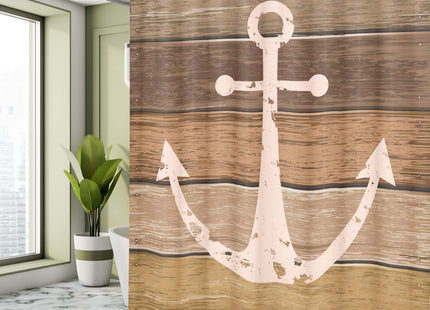 Ambesonne Anchor Shower Curtain, Nautical Ornament Grunge Marine Rustic Planks on Warm Earthy Tones, Cloth Fabric Bathroom Decor Set with Hooks, 69" W x 70" L, Brown Yellow