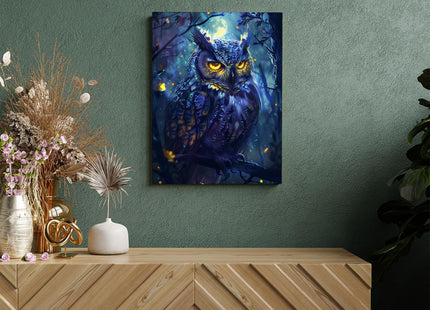 Fantasy Owl Wall Art - Owl Canvas Print Painting, Framed Artwork for Bathroom, Bedroom, Living Room - 12"x16"