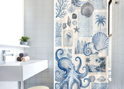 Riyidecor Ocean Nautical Coastal Shower Curtain