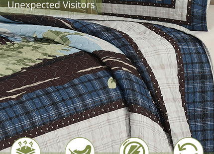 Virah Bella 3 Piece King Lodge Quilt Bedding Set - Rustic Country Reversible Comforter Set with Decorative Pillow Shams - Unexpected Visitors
