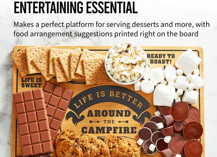 Farberware 12 x 18 Inch Bamboo Cutting Board, S'mores Campfire Pattern