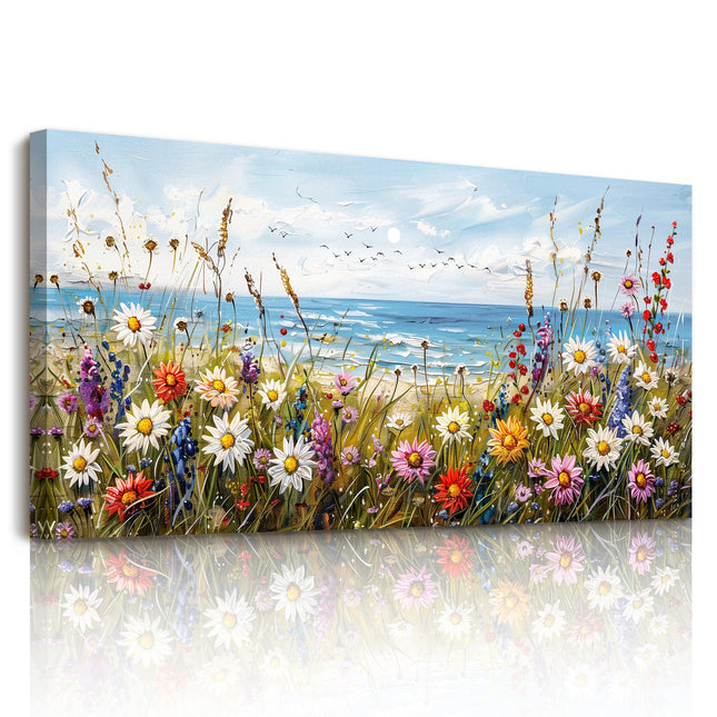 SERIMINO Coastal Floral Wall Art, Beach Daisy Landscape Art Prints 20"x40"
