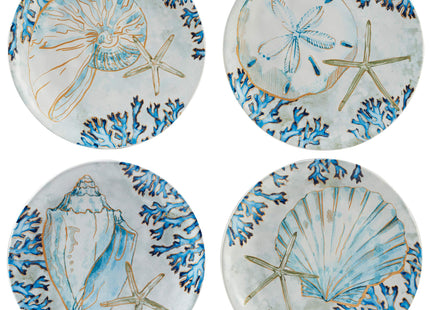 Playa Shells 16-Piece Coastal Dinnerware Set Service for 4 – Ceramic Plates, Bowls & Mugs with Beach Shell Art – Great for Everyday Dining, Entertaining, Beach House, or Nautical Décor