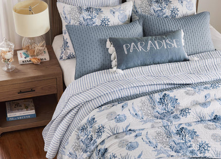 Levtex Home - Coral Landing Quilt Set - Full/Queen Quilt and Two Standard Shams - Coastal - Navy Blue Grey White - Quilt (88x92in.) and Shams (20x26in.) - Reversible - Cotton