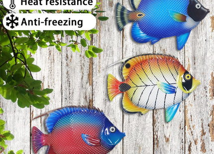 John's Studio Metal Fish Sea Wall Decor Outdoor Garden Hanging Art Sculptures Home Ocean Theme Decorations for Kitchen Bathroom and Pool - 3 PCS
