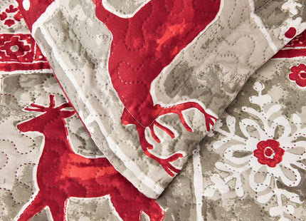 CHINO Christmas Quilts Set Queen Size Rustic Lodge Red Reindeer Bedding, Lightweight Bedspread Coverlet with Christmas Snowflake Pattern Breathable Bed Cover (90"x90")