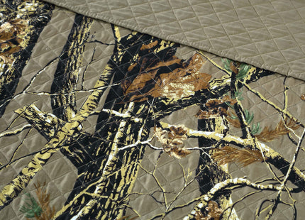Chezmoi Collection Salem 3-Piece Cabin Lodge Forest Woods Pre-Washed Quilt Set - Nature Camo Tree Leaves Printed Soft Lightweight Microfiber Bedspread for All Season - Natural, King