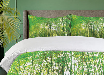 Ambesonne Woodland Duvet Cover Set, Tall Trees Forest Natural Botanical Garden Scenery Landscape Print, Decorative 3 Piece Bedding Set with 2 Pillow Shams, King Size, Yellow Olive