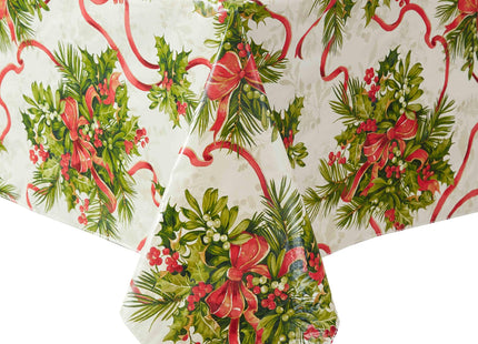 Newbridge Christmas Holly Traditions 52 x 52 Inch Square Vinyl Tablecloth