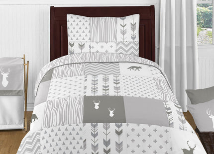 Sweet Jojo Designs Grey Woodland Deer Boy, Girl, Unisex/Gender Neutral Window Valance Curtain Treatment for Baby Nursery Kids Room Kitchen Bathroom Bedroom - Gray and White Woodsy Arrow Forest Animal