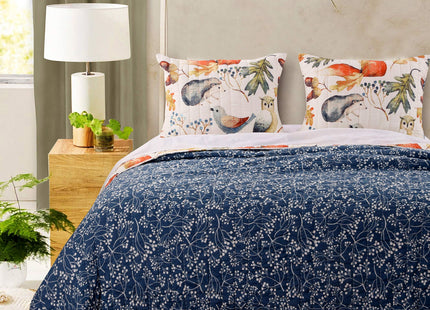 Greenland Home Willow Novelty Forest Animals Reversible Quilt Set, 3-Piece Full/Queen, Natural