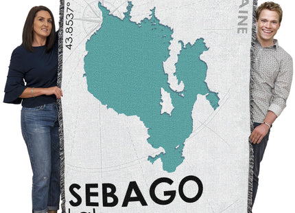 Pure Country Weavers Sebago Lake ME Blanket - Maine Gift Cotton Tapestry Throw - Made in The USA - 72" x 54"