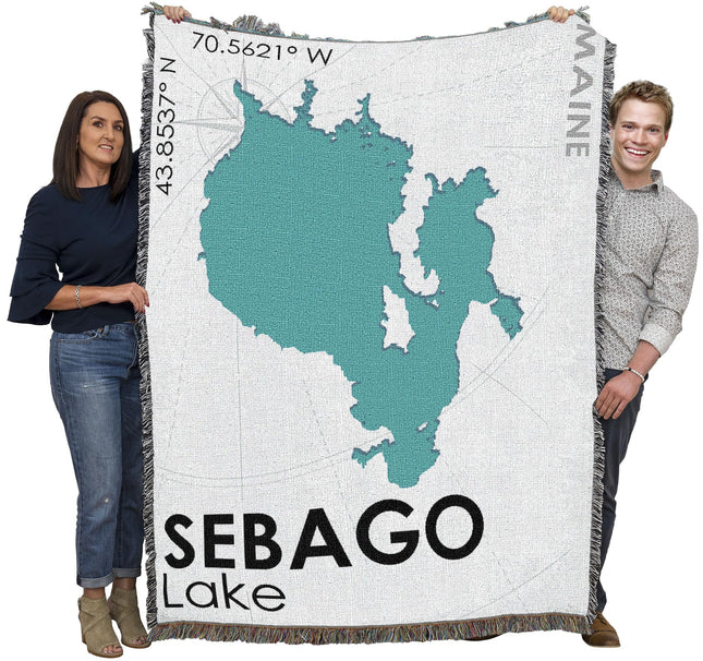 Pure Country Weavers Sebago Lake ME Blanket - Maine Gift Cotton Tapestry Throw - Made in The USA - 72" x 54"