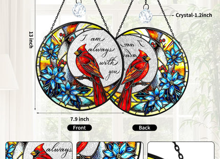 Cardinal Glass Suncatcher Gift for Bird Lovers (Red Cardinal,7.8in)