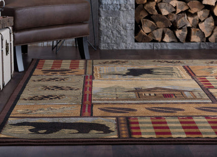 Homespun Cabin Novelty Lodge Pattern Multi-Color Round Area Rug, 5' Round