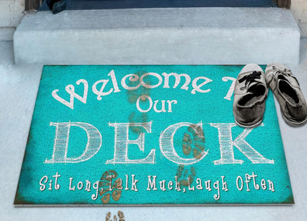 Supwhd Welcome to Our Deck Deck Door Mat, Patio Backyard Courtyard Mat, Deck Decorations, Nautical Lake Beach House Outdoor Decor, 17x30 Inches