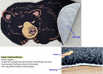 EZ.enjoy Shaped Black Bear Hand-Hooked Accent Rug 32x17 Inches