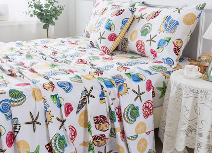 FADFAY Beach Themed Sheets Set Full Vivid Starfish Seashell Conch Nautical Bedding Coastal Ocean Bed Sheet Set 600TC 100% Cotton Super Soft Hypoallergenic Deep Pocket Fitted Sheet, 4Pcs-Full Size