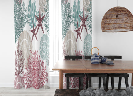 Llylumty Coastal Window Curtains Grommet Drapes Nautical Ocean Beach Sea Shells Starfish Themed Window Curtains,Grommet Blackout Curtain for Living Room Kitchen,Red Green 42x45in