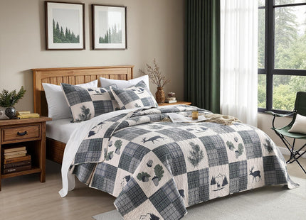 Cabin Quilt Set - 3-Piece Queen Rustic Bedding Set - Lodge Deer Bedspread