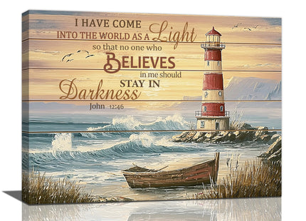 Zyphren Ocean Lighthouse Wall Art Christian Bible Verse Wall Decor Rustic Coastal Pictures Religious Canvas Print Painting Home Artwork Decoration Gifts for Living Room Bedroom Bathroom 12"x16"